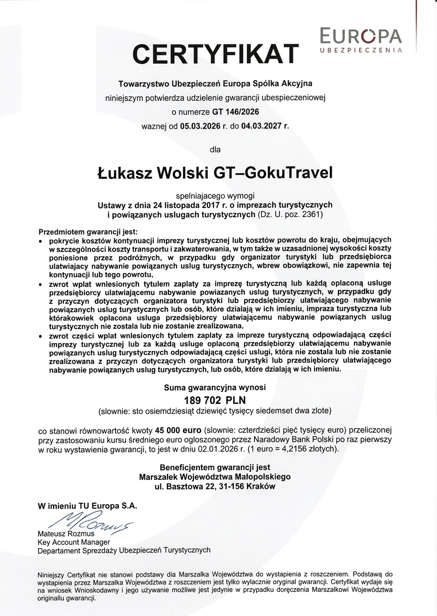 Certyfikat gwarancji turystycznej